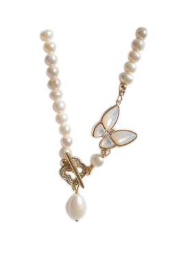 天然母贝蝴蝶淡水珍珠项链
