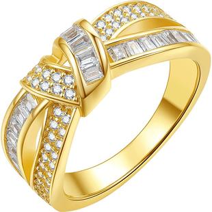 周六福爱心结戒指黄金色S925银女设计指环手饰送女友本命年礼物