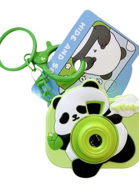 创意可爱熊猫相机投影卡通情侣钥匙扣汽车女包包钥匙链玩具小礼品