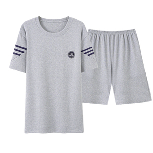 睡衣男夏季纯棉短袖短裤青少年宽松家居服夏天薄款可外穿中年套装