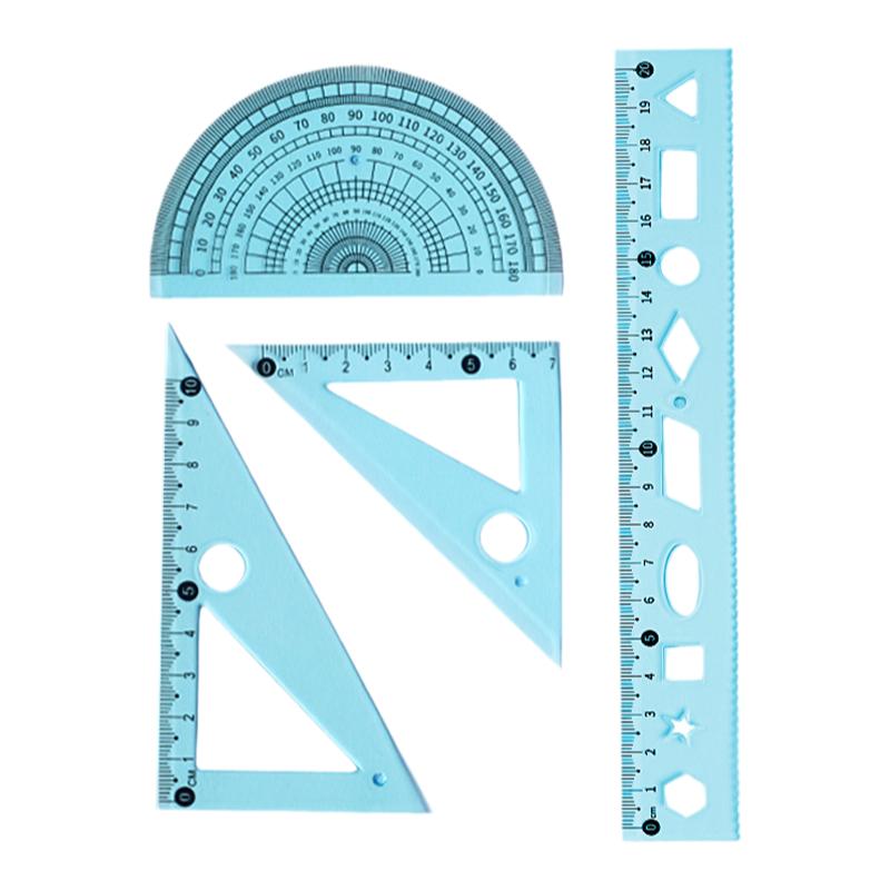 小鱼儿软尺小学生专用透明尺子套装套尺四件套儿童画图量角器新一年级文具多功能尺15/20cm直尺带波浪三角板