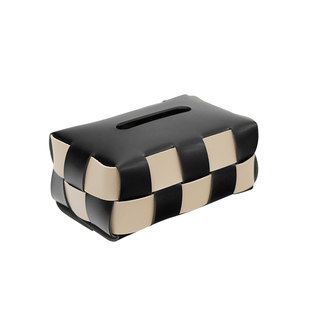 纳茉|LD黑白棋盘格纸巾盒BV编织皮革抽纸盒家用客厅卧室高档轻奢