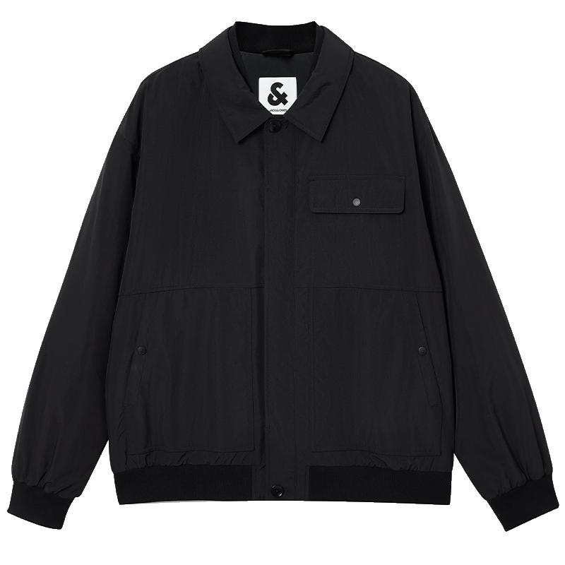 杰克琼斯奥特莱斯男装棉服春季新款简约纯色翻领常规纽扣保暖外套