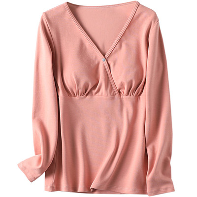 哺乳上衣秋冬纯棉加厚孕妇睡衣