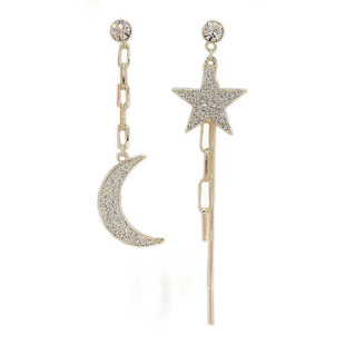 不对称星月流苏耳环韩国气质夸张网红个性ab款耳饰星星月亮耳钉女
