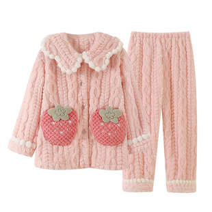 都市丽人睡衣珊瑚绒女童2025新款冬加绒保暖初中生儿童加厚家居服