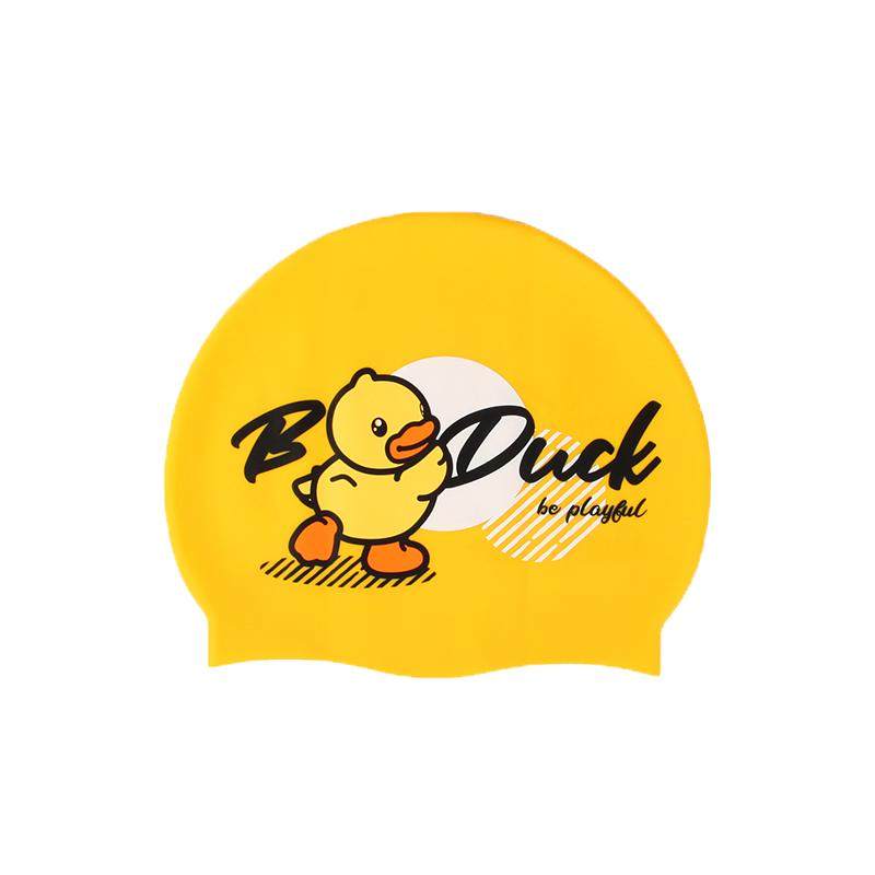 B.Duck小黄鸭儿童泳帽男女孩宝宝防水防晒防皱高弹硅胶卡通护耳
