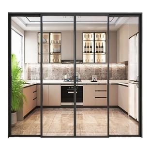 金牌木门厨房推拉门极窄铝合金折叠门隐形移门室内隔断玻璃门定制