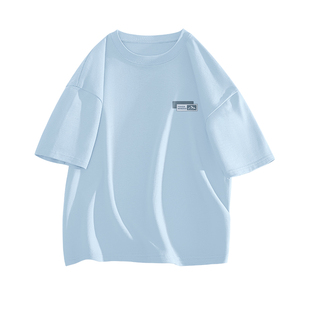 真维斯蓝色短袖男款夏季新款纯棉正肩男生体恤半截袖内搭男士t恤L