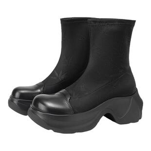 MIO米奥冬季高跟厚底弹力靴国风复古潮流运动靴增高中筒靴女