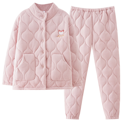 猫人女款珊瑚绒夹棉大码家居服