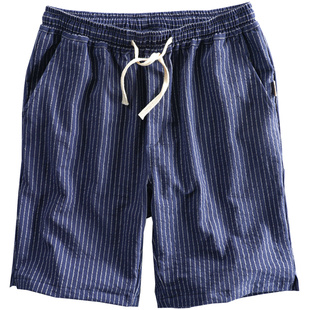 2025新款男士休闲条纹短裤水洗宽松透气五分裤子沙滩薄款潮流中裤