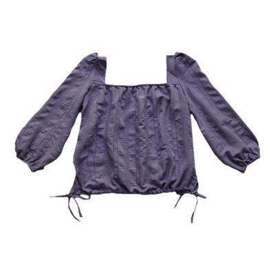 法式度假紫色肌理蝴蝶结小衫