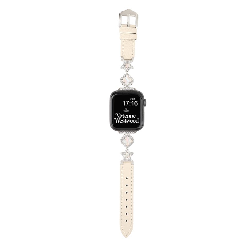 【四叶草星星】适用于s11苹果表带10新款皮质iwatch9金属拼真皮s8手表applewatch7春夏5时尚se代6小众女ultra