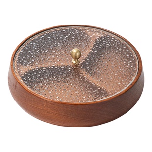 乌檀木新中式带盖干果盘复古简约家用糖果零食盒分隔坚果盒实木