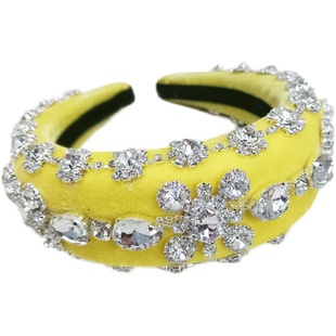 原创发饰荧光黄水晶发箍女春夏新品镶钻发卡海绵加厚宝石头箍复古