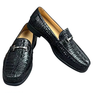 泰国进口鳄鱼皮男士宽脚休闲皮鞋一脚蹬软底套脚正装鞋真皮男鞋