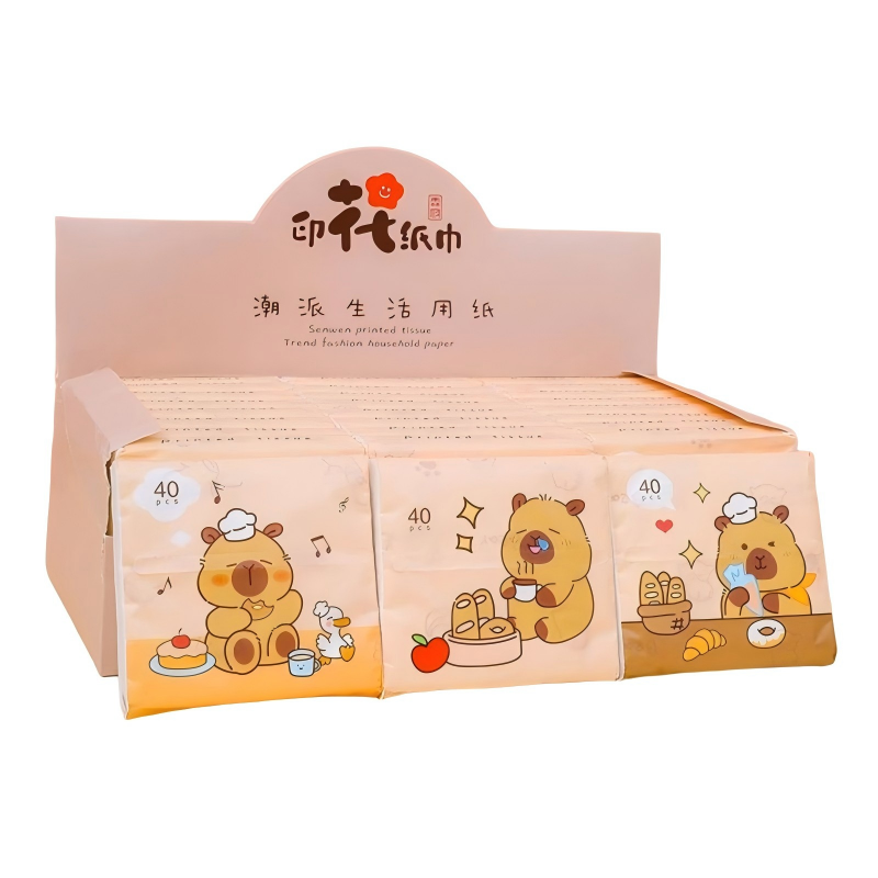 卡皮巴拉印花纸巾卡通图案可爱抽纸学生纸巾便携式餐巾纸彩色面纸