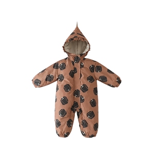 宝宝冬装夹棉连体衣加厚保暖连帽棉衣秋冬小月龄外出棉服婴儿棉袄