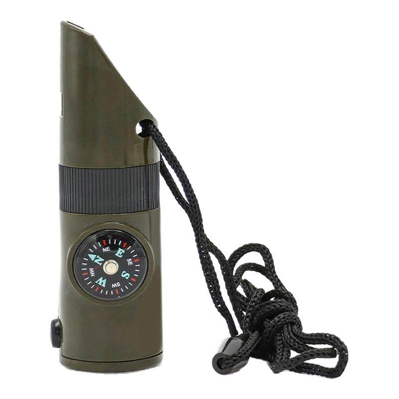 户外野营七合一多功能口哨 求生哨救生哨子 带LED灯温度计指南针