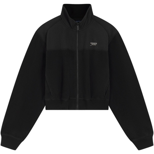 Tommy秋冬女装美式复古摇粒绒拼接字母拉链立领开衫卫衣短款外套