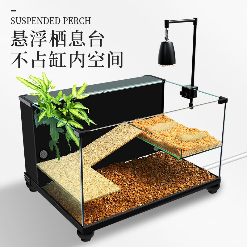 乌龟缸带晒台别墅背滤底部排水免换水家用专用大型玻璃水陆饲养缸