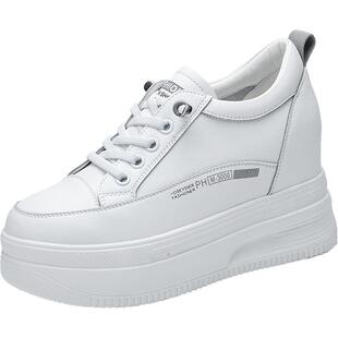 内增高女鞋显脚小爆款百搭真皮松糕鞋小个子10CM增高厚底小白鞋女