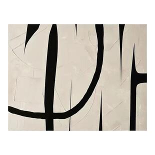 纯手绘油画抽象黑白高级感横版挂画侘寂风意式极简客厅抽象装饰画