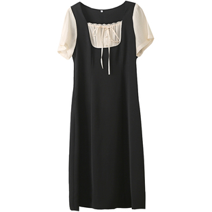 长短款甜美假两件小黑裙胖莹莹大码女装夏季小个子拼接显瘦连衣裙