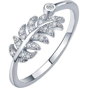 周六福羽毛叶子戒指女款S925银活口指环送女友女神节礼物