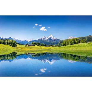 湖水倒影高清湖泊风景画蓝天白云自粘画装饰背胶防水遮挡玻璃窗贴