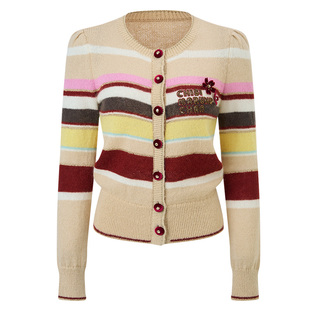 【樱桃小丸子】MAXRIENY钟楚曦同款 彩虹千金开衫霓彩风毛针织衫