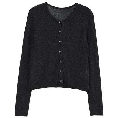 GESGOO法式简约纯色圆领针织开衫