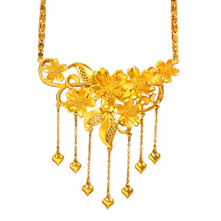 新款仿金色结婚假五金套装繁花锦簇镂空流苏项链订婚五金首饰仿真