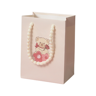 高级感礼袋小号礼品袋可爱花朵小熊手提袋生日礼物加厚包装袋纸袋