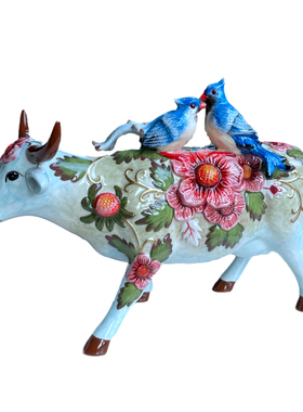 新年装饰品双喜临门牛摆件美式轻奢陶瓷客厅办公室桌面摆放布置