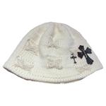 秋冬款复古皮十字架徽章毛线堆堆帽保暖毛绒休闲百搭水桶针织帽潮