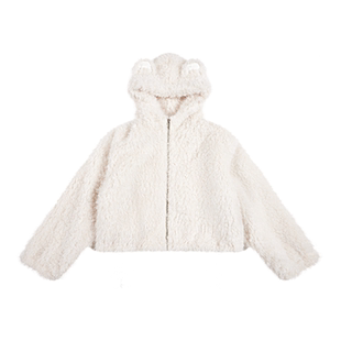 FDR官方店 辣妹连帽耳朵毛毛外套女款秋冬加厚羊羔绒拉链开衫上衣