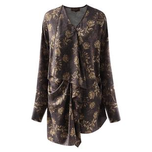 COCOBELLA侘寂风荡领防晒衬衫女新款不对称荷叶边长款衬衣SR3217