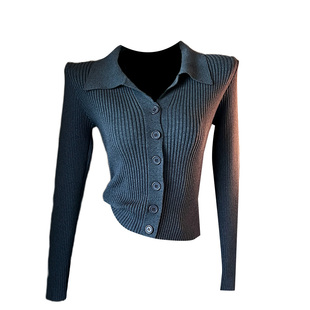 红色polo领针织衫女2025早秋新款小香风毛衣长袖打底修身翻领上衣