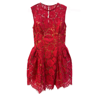 越南蕾丝镂空刺绣红色连衣裙女收腰显瘦无袖背心短裙子聚会小礼服