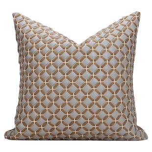 FANCY轻奢灰黄咖色皮绒抱枕沙发手工编织靠包样板房间设计师靠垫