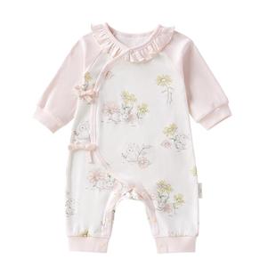 全棉时代抗菌风柔棉连体衣新生婴儿衣服满月宝宝打底衣哈衣