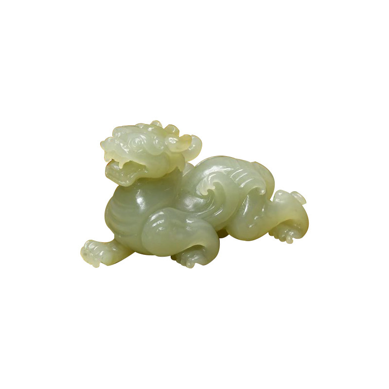 和田玉貔貅摆件青白籽料苏工哑光