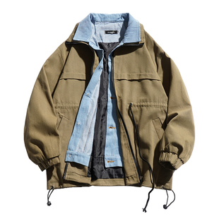 BOYUE帛跃双层假两件外套秋冬日系工装重磅保暖牛仔青春休闲夹克