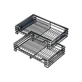 四季沐歌厨房橱柜拉篮304不锈钢可定制双层抽屉式碗碟架厨柜碗篮