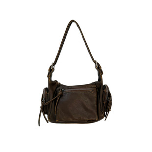 YAU大树 深棕色腋下包法式复古手提包软皮做旧单肩斜挎包千禧辣妹