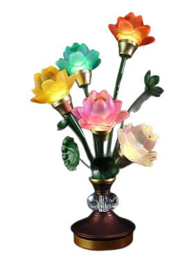 家用插电五品led七彩莲花琉璃灯