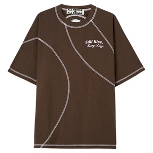 ALL BEINGS25SS夏季新款深棕撞色装饰线宽松露背轻薄T恤女