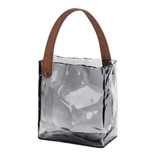 轻奢高颜值手提包玻璃花瓶鱼缸大号水培鲜花绿植花盆客厅插花摆件